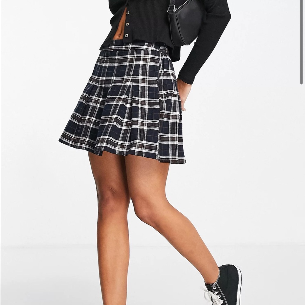 Hollister check print pleated mini skirt in blue